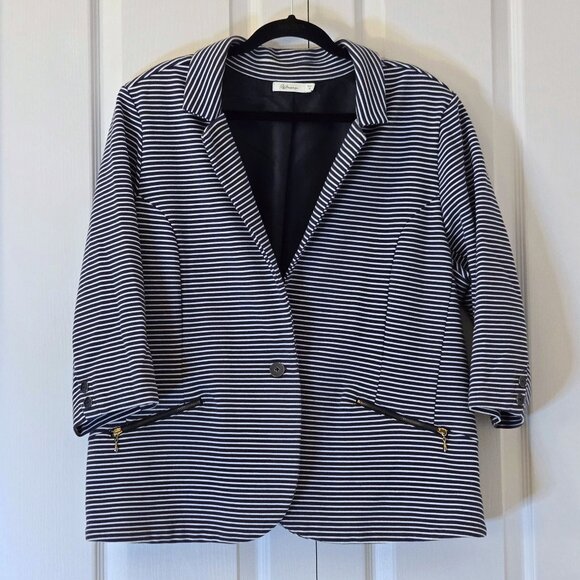 Reitmans Navy & White Striped Blazer | Size 18 | 3/4 Sleeve - Picture 1 of 8